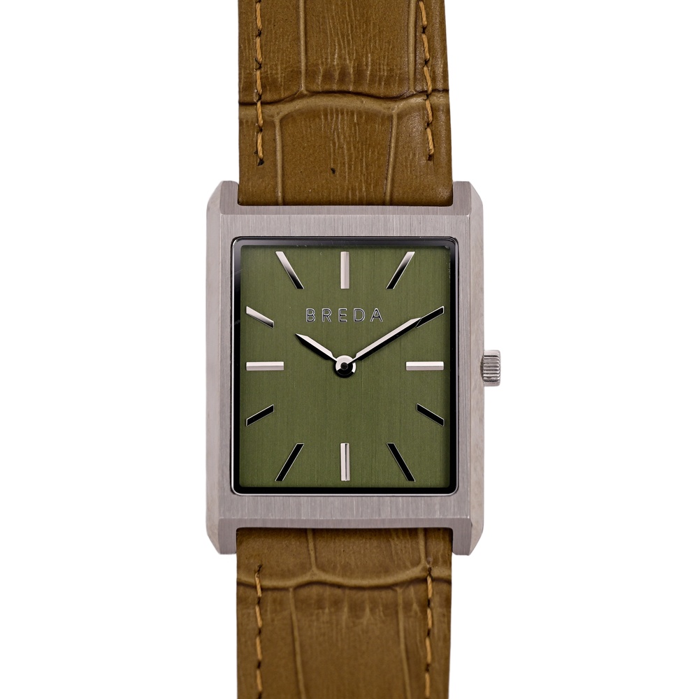 Breda Tank Brown Genuine Leather Green Dial Unisex 27x35mm Watch
